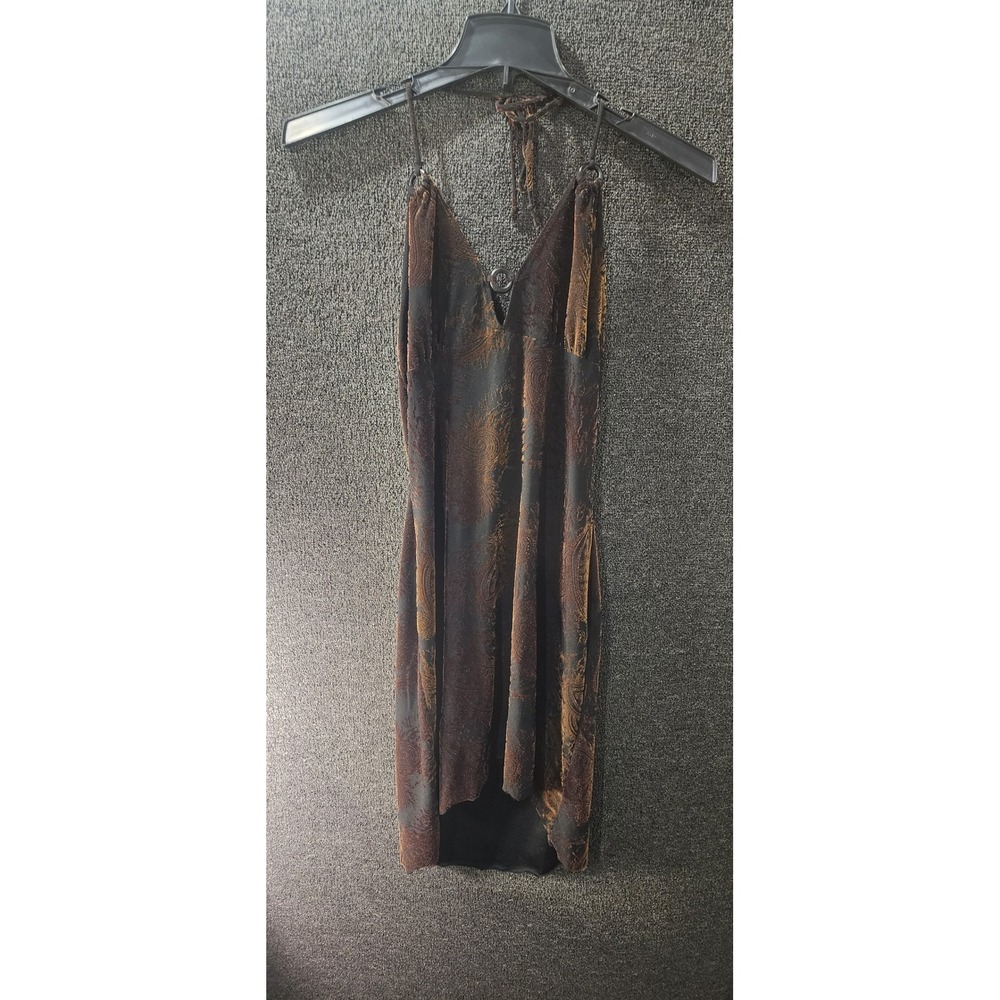 Sans Souci Burnt Orange Paisley Burnout Velvet Halter Dress Open Back Large